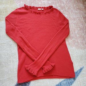 Gap ruffle lettuce edge ribbed red sweater